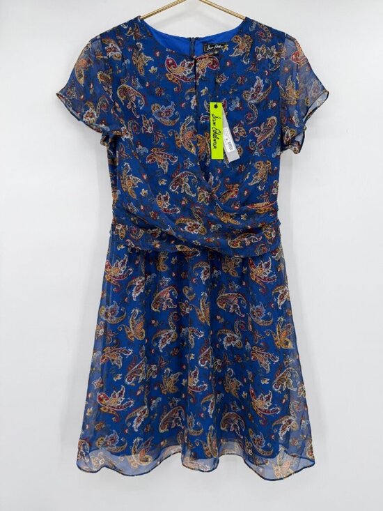 Sam Edelman Dresses & Skirts - NWT Sam Edelman Blue Paisley Fit & Flare Mini Dress Size 6 Sheer Sleeve